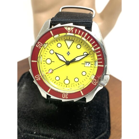 Seiko Men's Watch 7S26-0020 Diver Automatic Dagaz Yellow Dial Black Nylon Strap - Picture 1 of 16